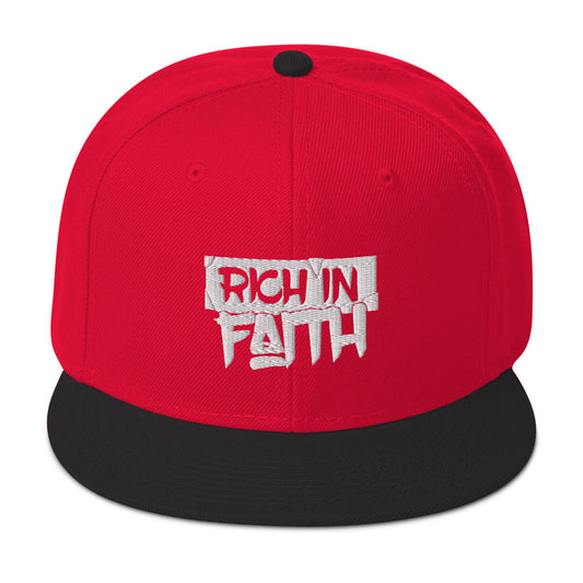 RICH IN FAITH Snapback - White Text